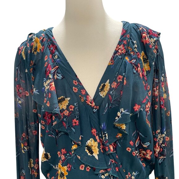 Band Of Gypsies Floral Bodysuit Large Boho Chic Festival Sheer Long Sleeve - Picture 4 of 10